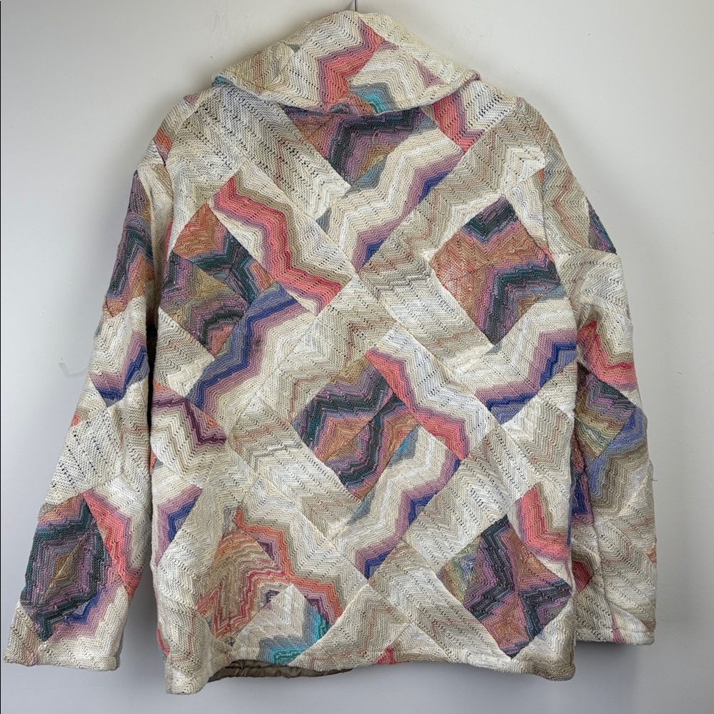 Vintage Genoa Sweaters Wool Blend Pastel Zigzag Patterned Jacket Sz large - Picture 8 of 14